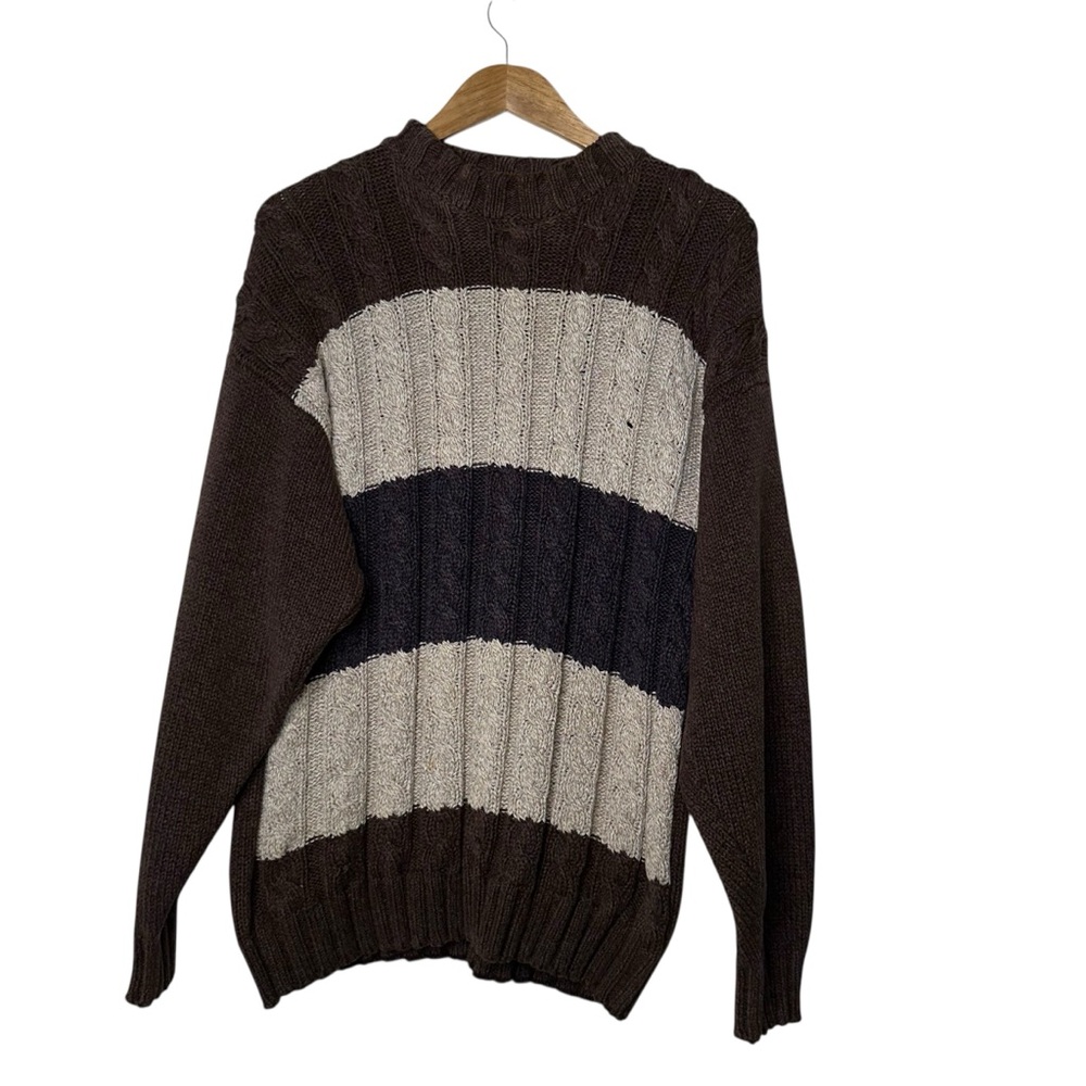 Tommy Hilfiger men's striped cable-knit crewneck sweater